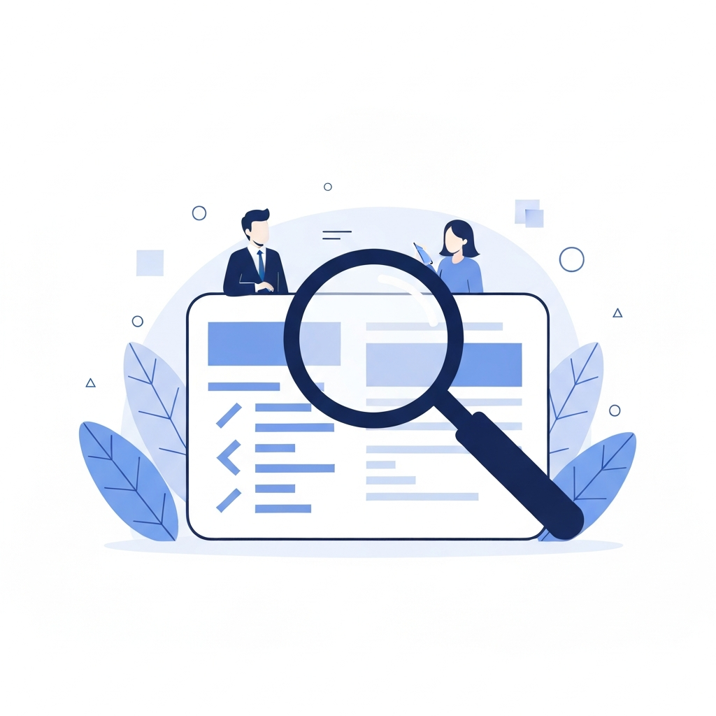 Minimalist illustration of a magnifying glass analyzing data and code