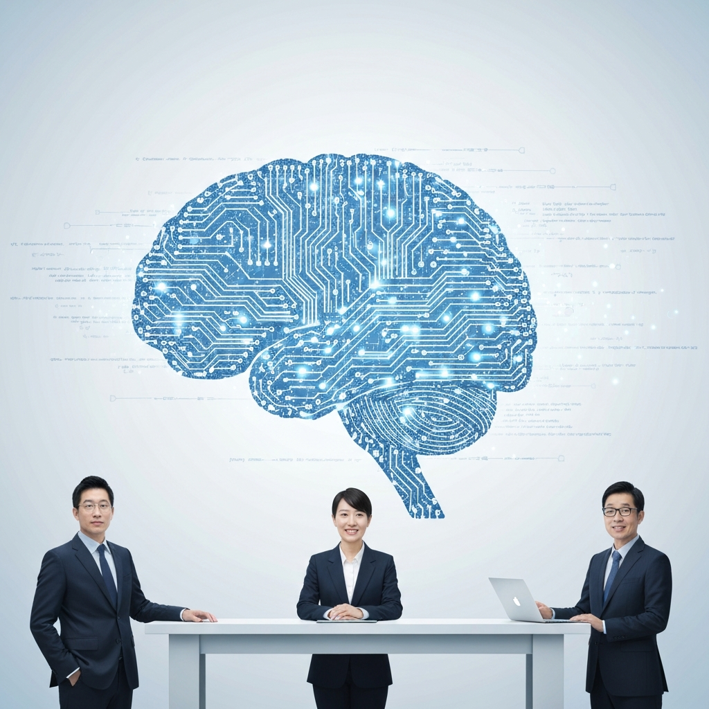 代表 AI 創意的數位電路構成的大腦插畫